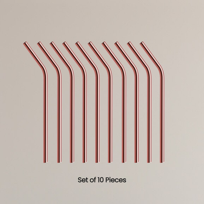 100% Pure Copper Drinking Straws – Straight & Bent Mix with Cleaning Brush (Set of 10 or 15) | Eco-Friendly, Reusable & Antibacterial