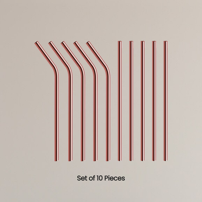 100% Pure Copper Drinking Straws – Straight & Bent Mix with Cleaning Brush (Set of 10 or 15) | Eco-Friendly, Reusable & Antibacterial