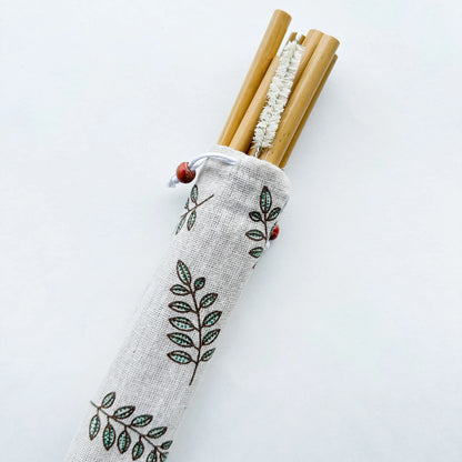 10 Reusable Natural Bamboo Drinking Straw - Zero Waste Biodegradable Straws - Eco Friendly Hemp Cleaning Brush & Sustainable Cotton Bag